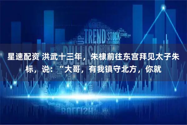 星速配资 洪武十三年，朱棣前往东宫拜见太子朱标，说：“大哥，有我镇守北方，你就